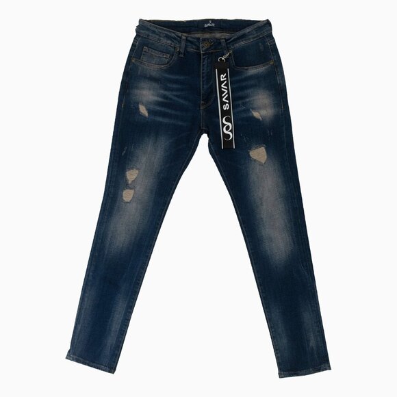 Savar Men's Ripped Tint Wash Denim Pant (Brand New)